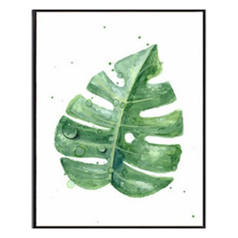 Tropische grüne Blätter Pflanzen - Leinwandwandkunst Gemälde