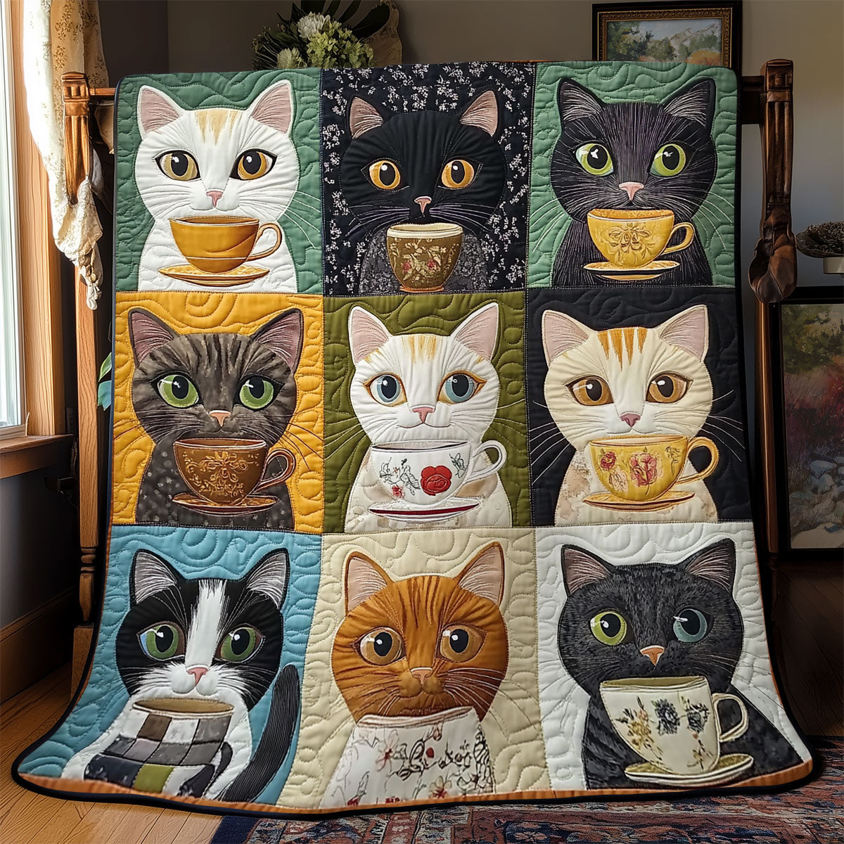 Purrfect Cups Patchwork-Decke