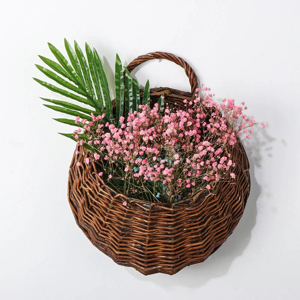 Frendorf | RattaBloom Wand-Pflanzgefäß aus Rattan | Hängender Pflanzenhalter | Dekoratives Garten-Accessoire