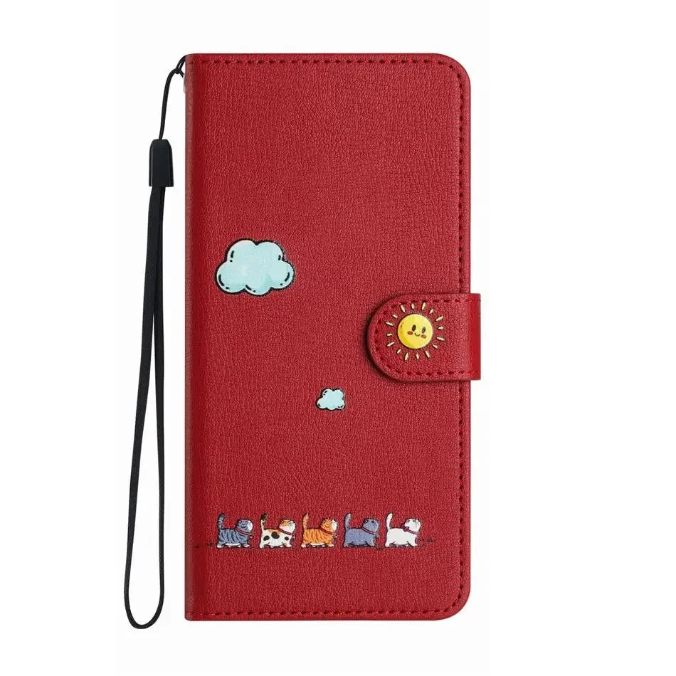 Frendorf | Katbedruckte magnetische Leder iPhone Flip Cover Geldbörse Hülle