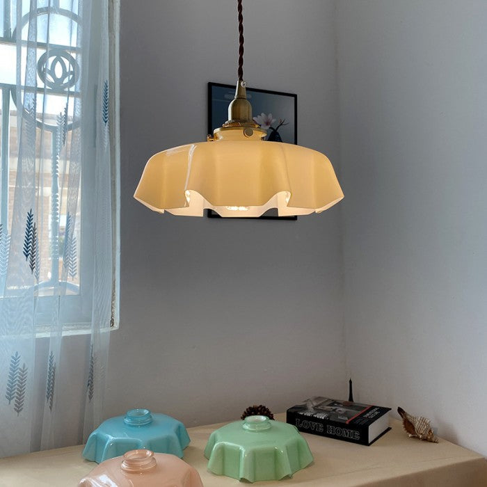 Frendorf | NostaLume Glasblume Hängelampe | Vintage Pendelleuchte | Elegantes Licht für Zuhause