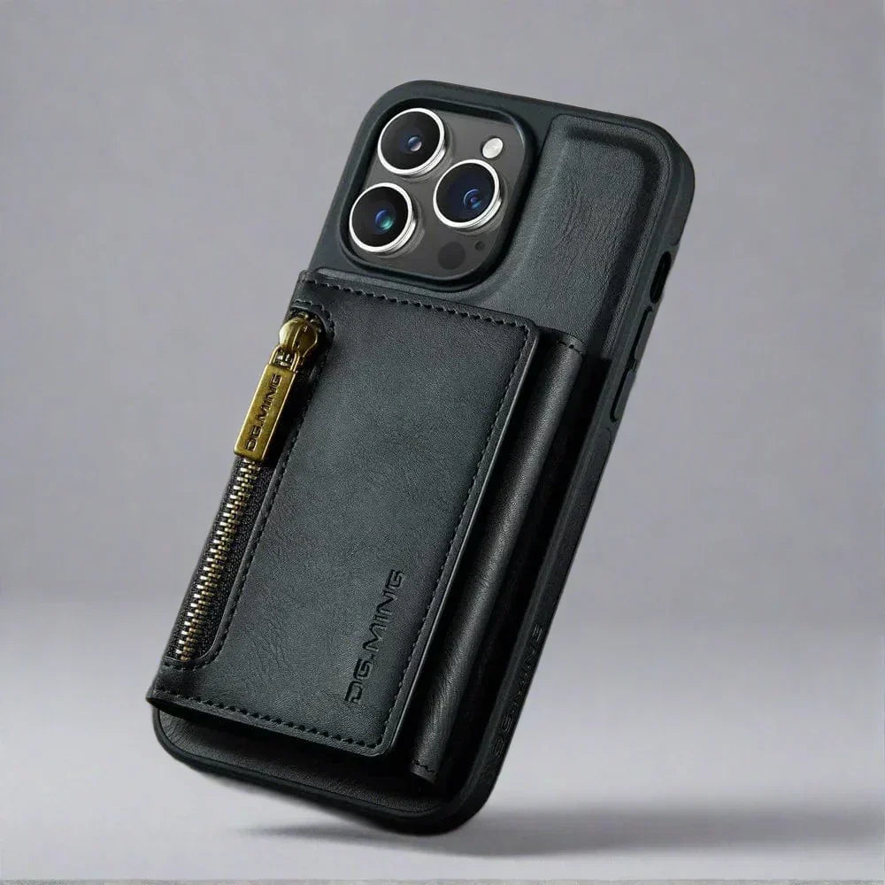 Frendorf | RFID iPhone Wallet Hülle | Abnehmbare magnetische Leder-Autohalterung Stoßfeste Hülle