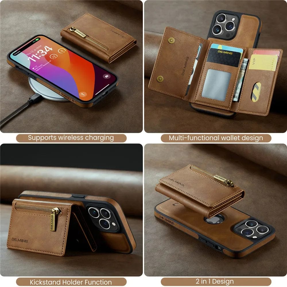 Frendorf | RFID iPhone Wallet Hülle | Abnehmbare magnetische Leder-Autohalterung Stoßfeste Hülle