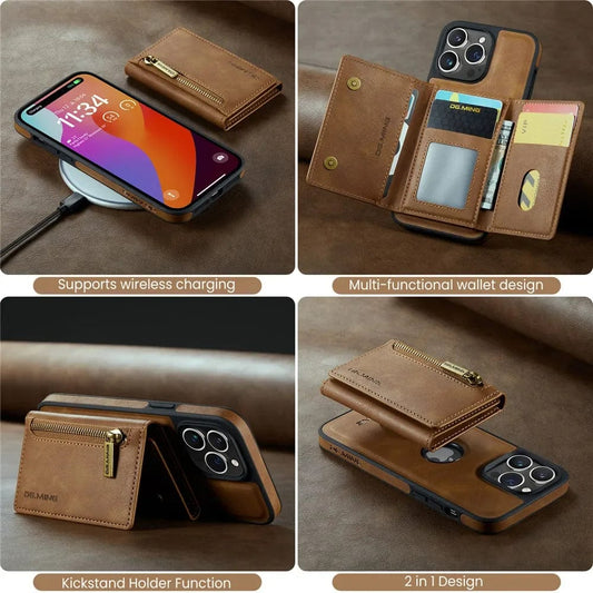 Frendorf | RFID iPhone Wallet Hülle | Abnehmbare magnetische Leder-Autohalterung Stoßfeste Hülle