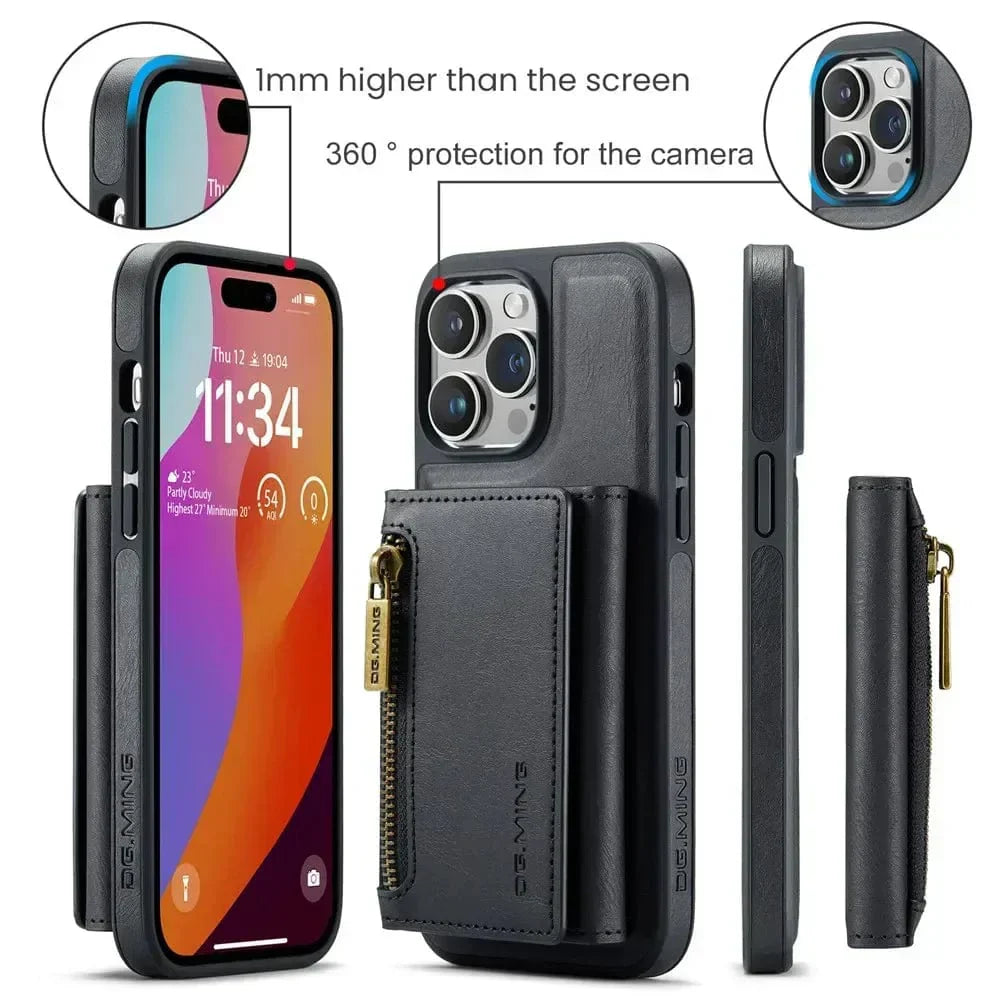 Frendorf | RFID iPhone Wallet Hülle | Abnehmbare magnetische Leder-Autohalterung Stoßfeste Hülle