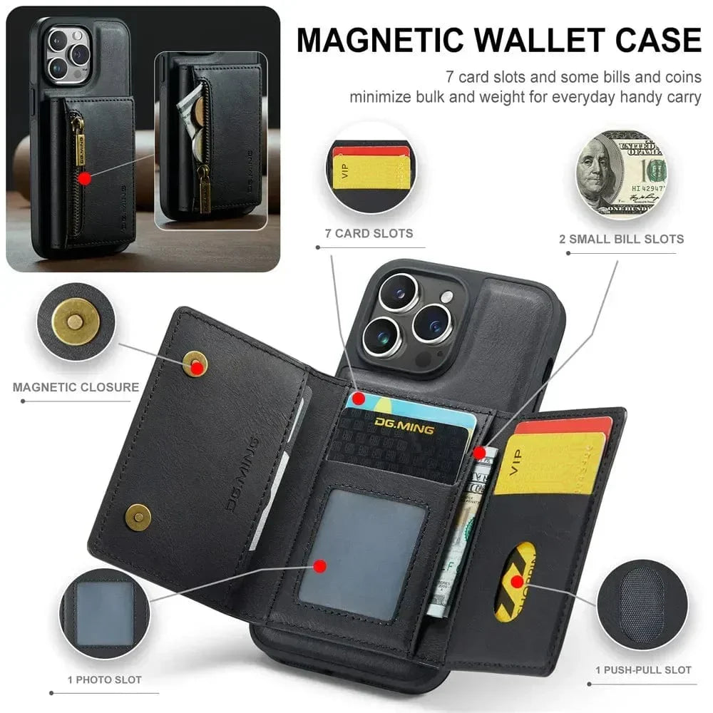Frendorf | RFID iPhone Wallet Hülle | Abnehmbare magnetische Leder-Autohalterung Stoßfeste Hülle