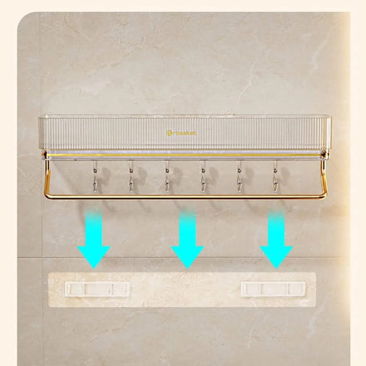 Frendorf | Badezimmerregal mit Handtuchstange und 6 Haken