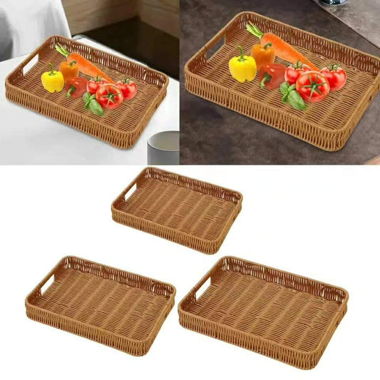 Frendorf | 3-teiliges Rechteckiges Rattan Tablett