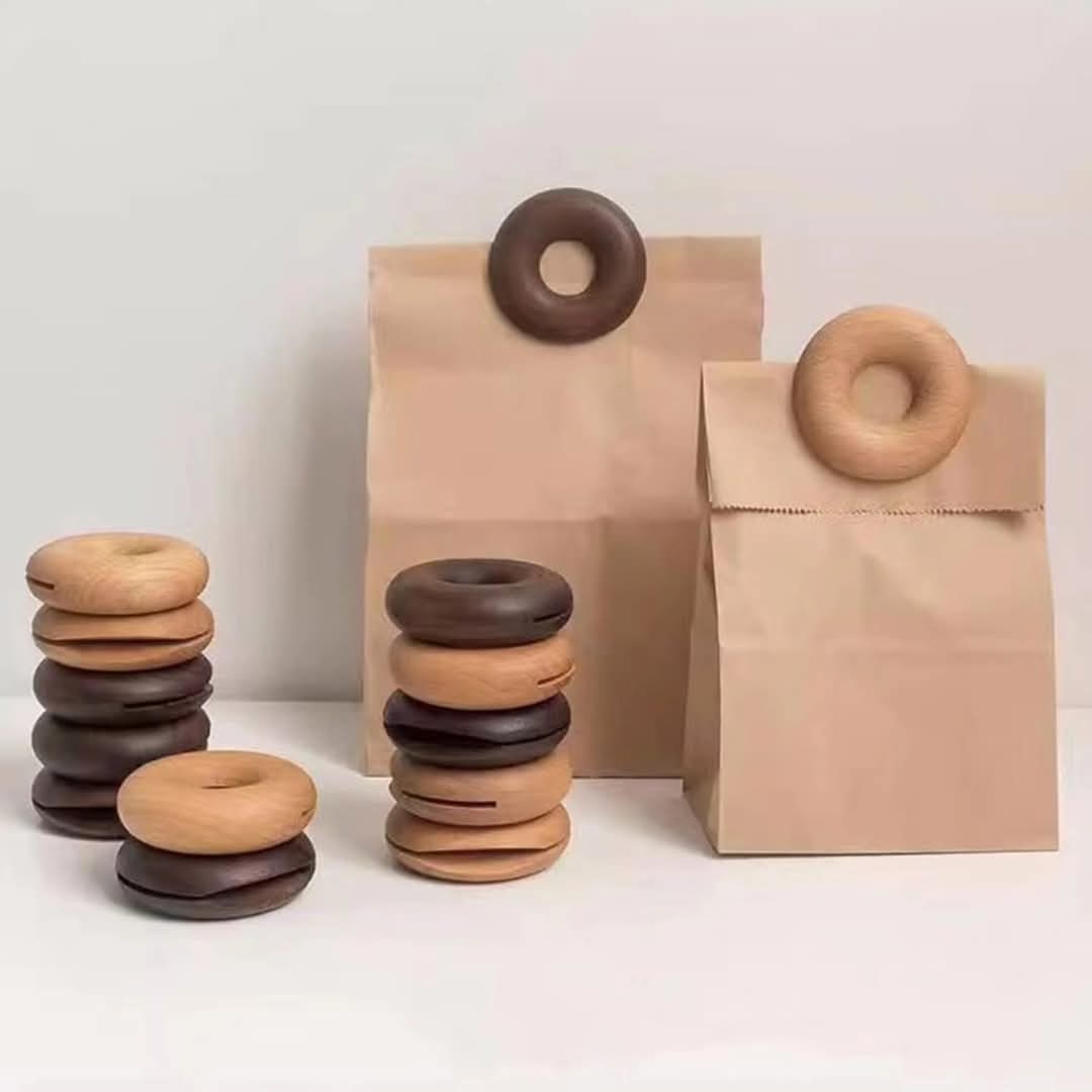 Frendorf | 2 Stück Holz Lebensmittelversiegelung Donut Sets