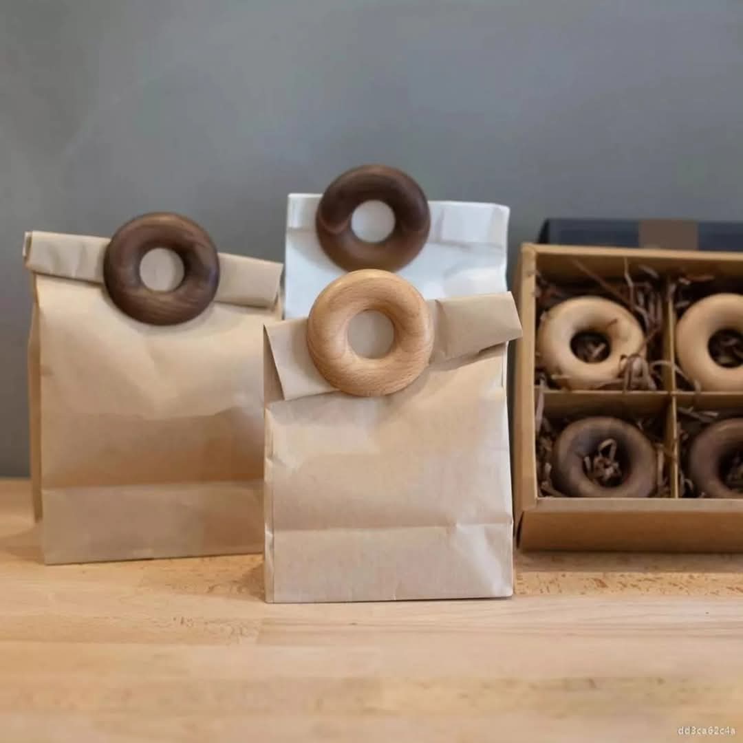 Frendorf | 2 Stück Holz Lebensmittelversiegelung Donut Sets