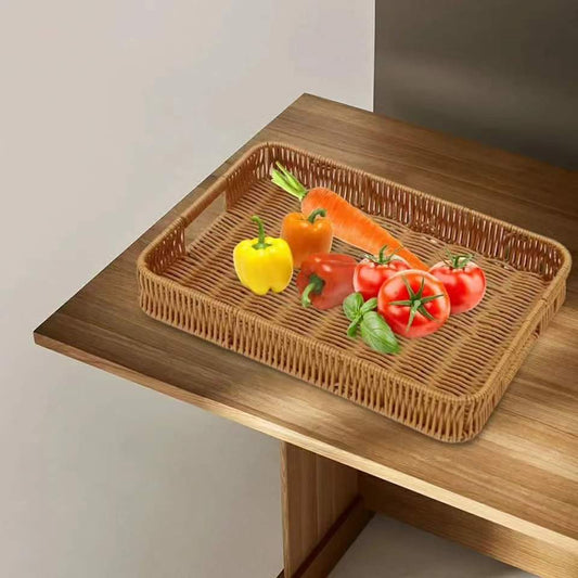 Frendorf | 3-teiliges Rechteckiges Rattan Tablett