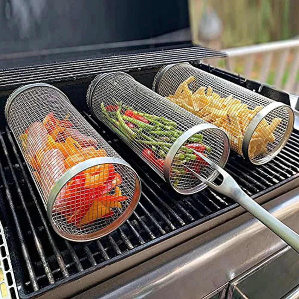 Frendorf | Rolling BBQ Korb Grillkorb Immer Rund Edelstahl Grillnetz
