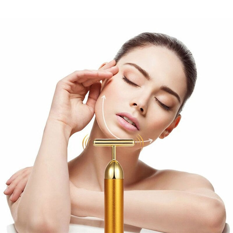 Frendorf | GlowBar 24K Gold Gesichtsroller | T-Massagegerät | Hautstraffung & Anti-Aging