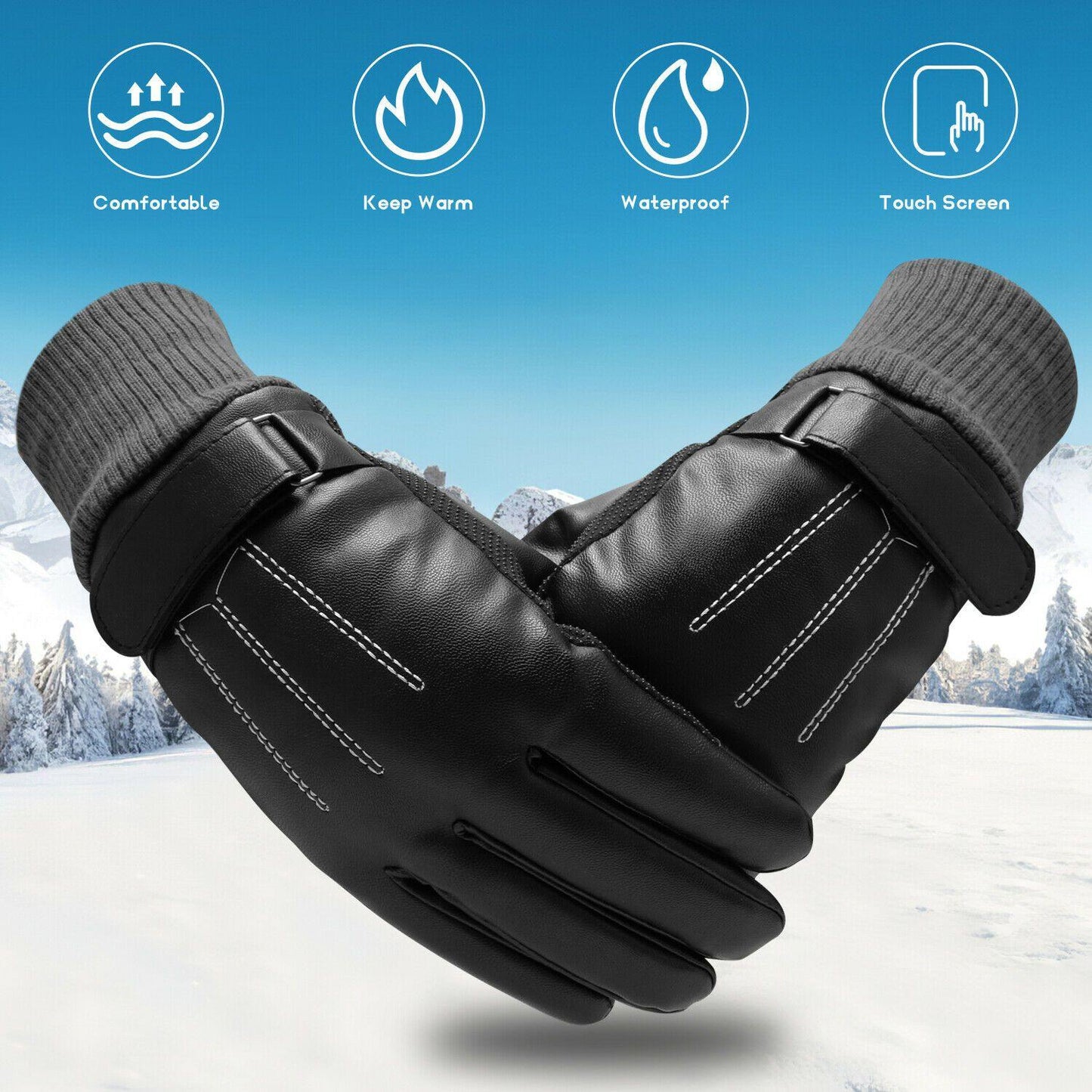 Frendorf | -30℃ Wasserdichte, warme Skihandschuhe aus Leder für den Winter | Touchscreen-kompatibel