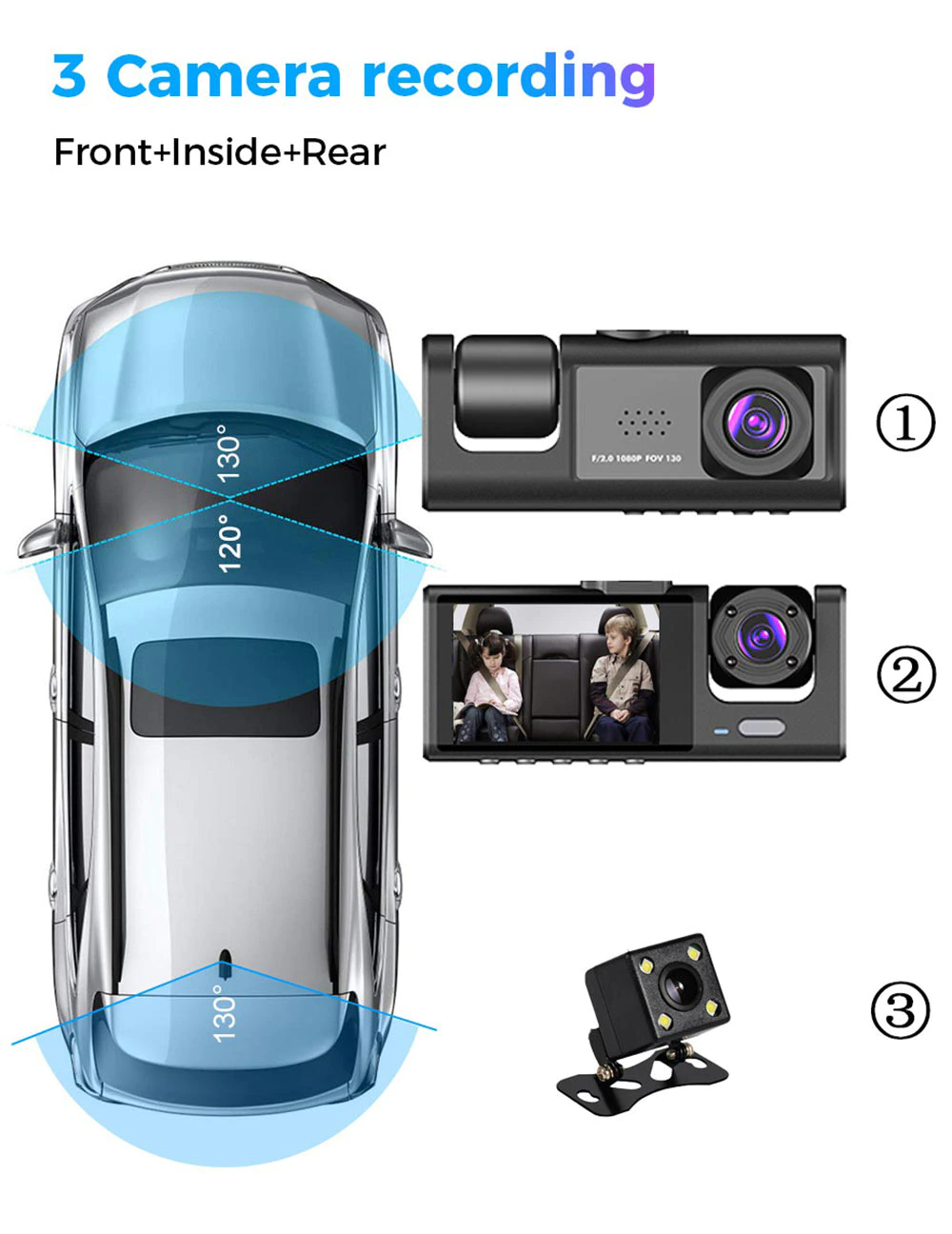 Frendorf | Auto Dual Lens Dash Cam HD 1080P Front/Rear/Innen Video Recorder Kamera G-Sensor