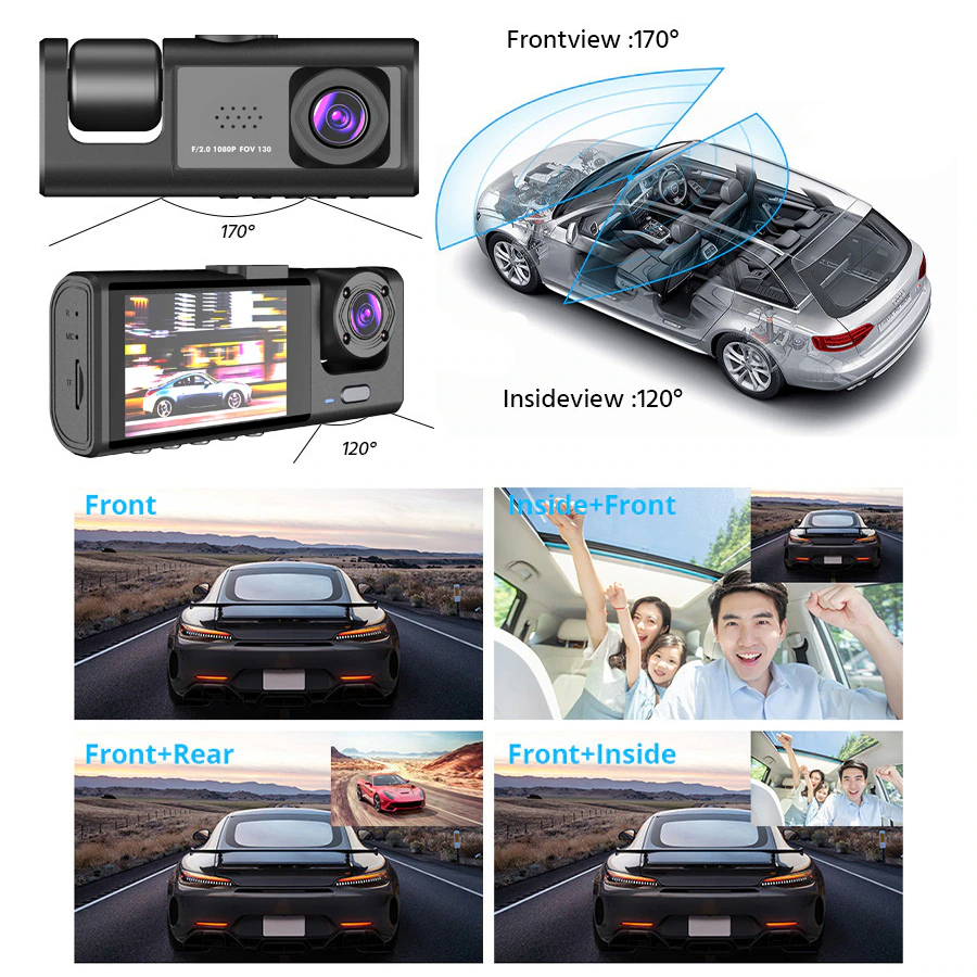 Frendorf | Auto Dual Lens Dash Cam HD 1080P Front/Rear/Innen Video Recorder Kamera G-Sensor