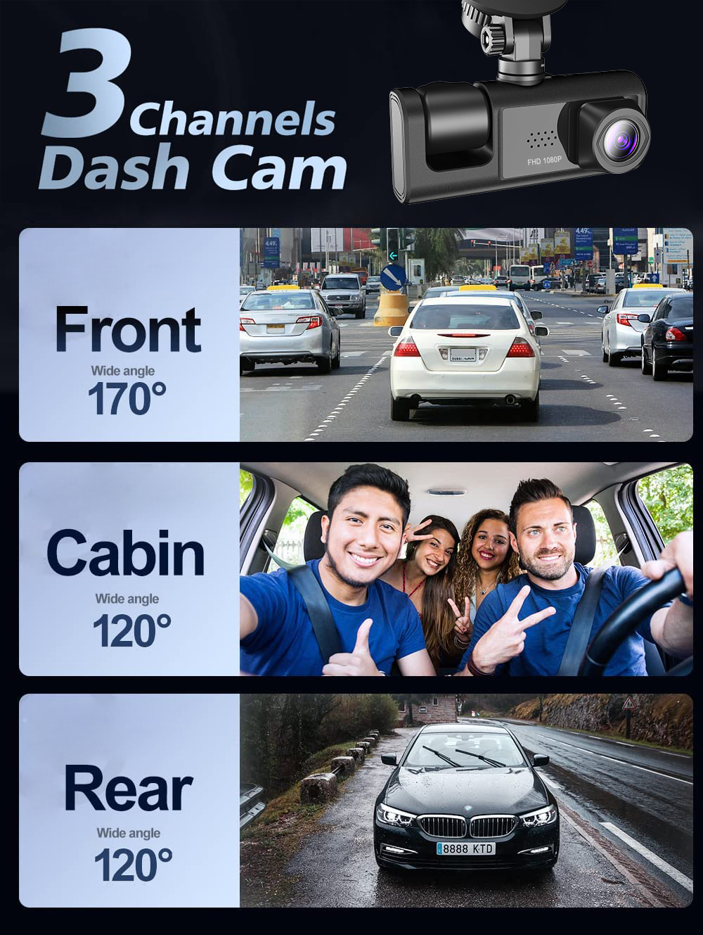 Frendorf | Auto Dual Lens Dash Cam HD 1080P Front/Rear/Innen Video Recorder Kamera G-Sensor