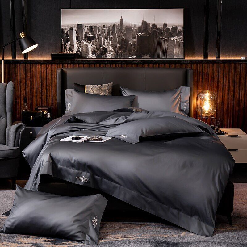 Schwarzes Bettdecken-Set aus ägyptischer Baumwolle mit 700 Fäden