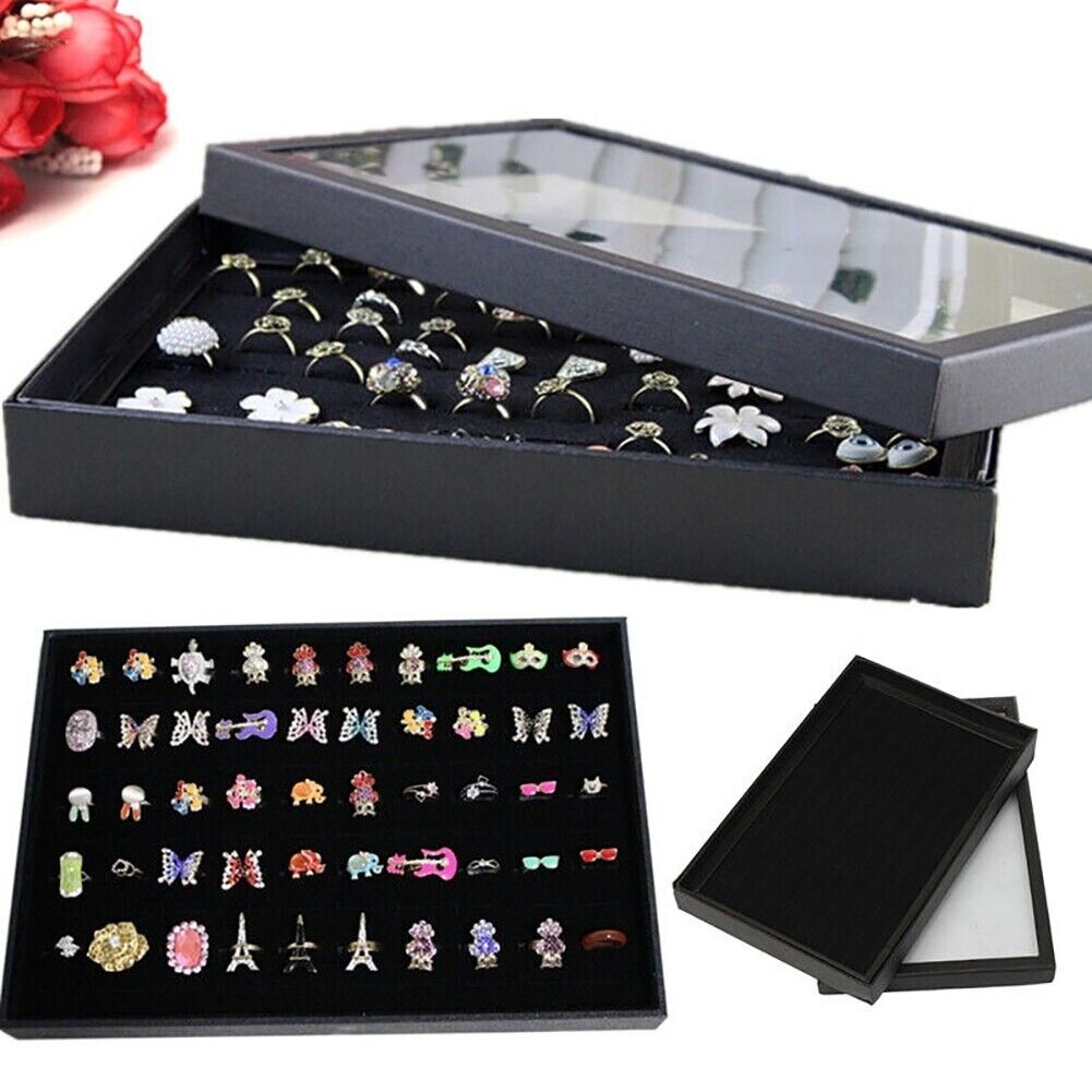 Frendorf | 100 Slots Schmuck Ring Anzeige Organizer Tray Halter Ohrringe Aufbewahrungsbox Fall