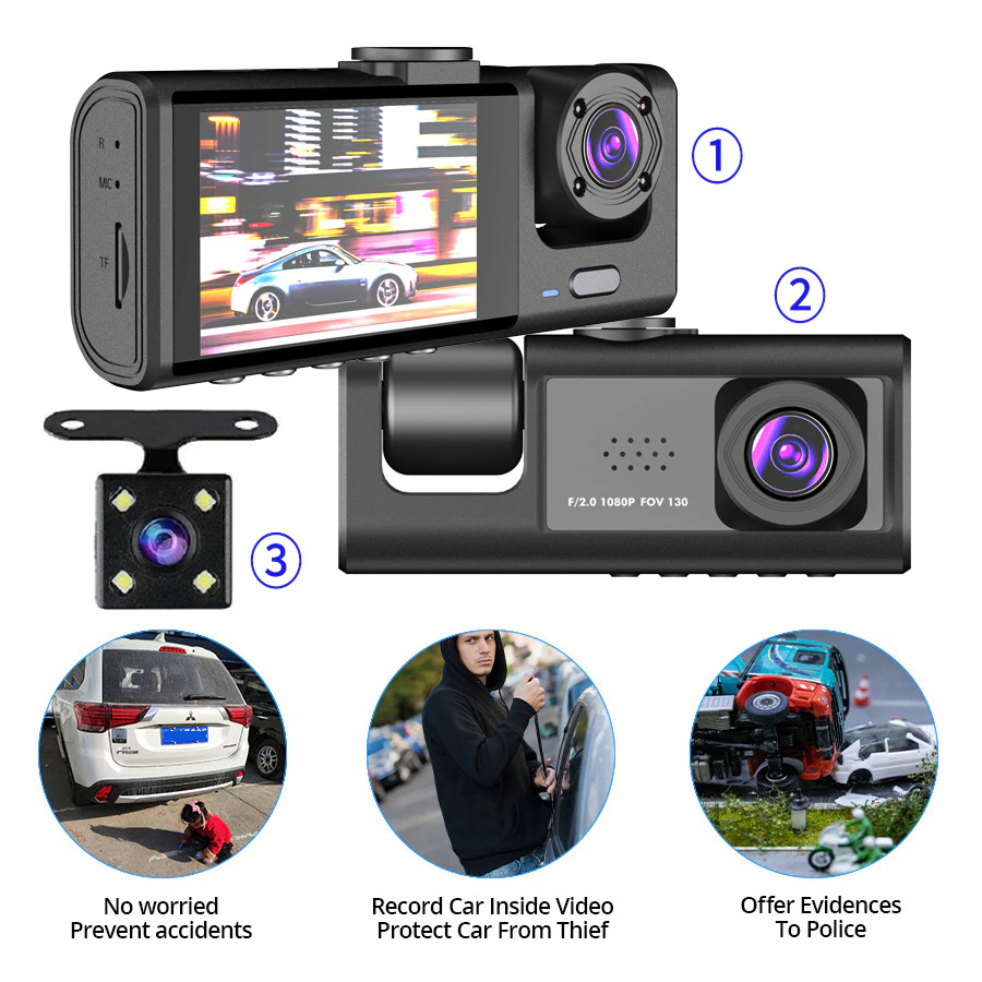 Frendorf | Auto Dual Lens Dash Cam HD 1080P Front/Rear/Innen Video Recorder Kamera G-Sensor