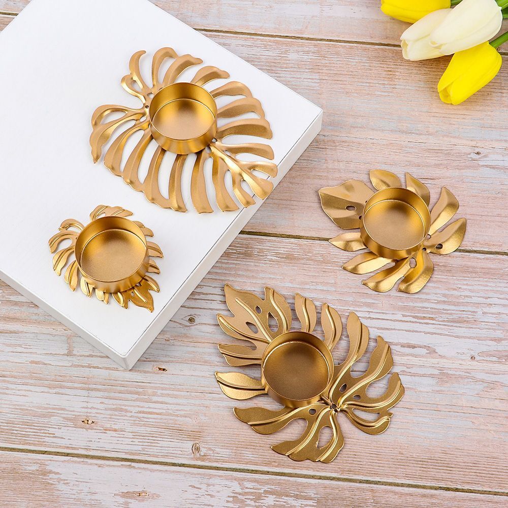 Frendorf | LumiLeaf Monstera Kerzenhalter aus Eisen | Gold & Grün | Tropisches Design | Wohn- und Tischdeko