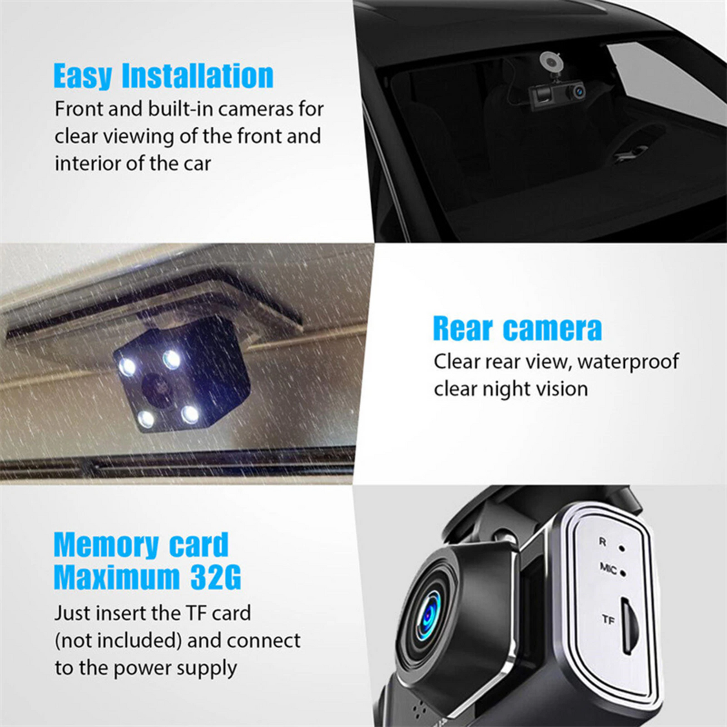 Frendorf | Auto Dual Lens Dash Cam HD 1080P Front/Rear/Innen Video Recorder Kamera G-Sensor