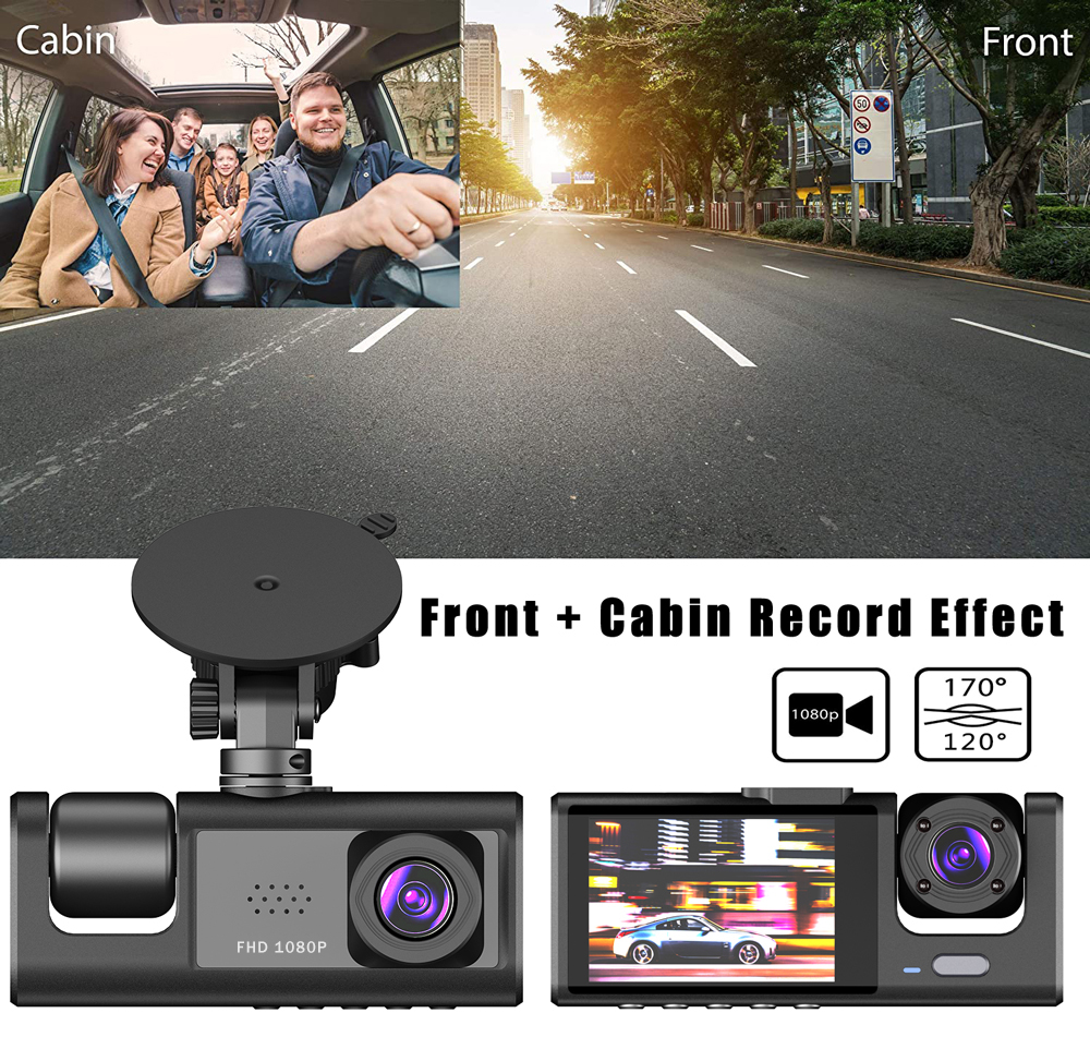 Frendorf | Auto Dual Lens Dash Cam HD 1080P Front/Rear/Innen Video Recorder Kamera G-Sensor