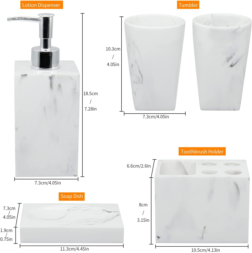 Frendorf | AurumCasa Marmor Badezimmer-Set 5-teilig | Edles Design | Luxuriöse Badaccessoires für Zuhause
