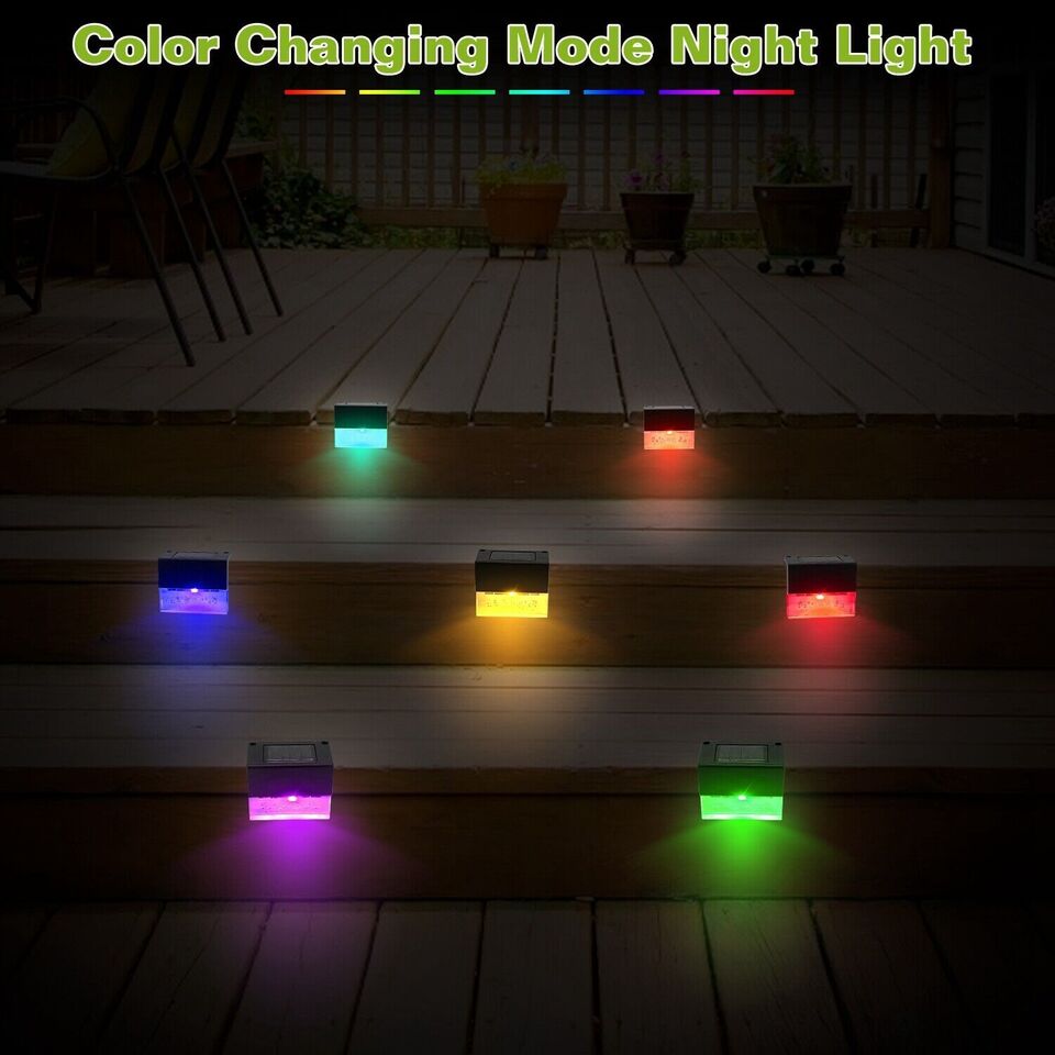 Solar Deck Lights 4er Set, Solar Stufenlichter Außen, Warmweiß/Farbwechselnde Solarzaunleuchte für Terrasse Garten Hof