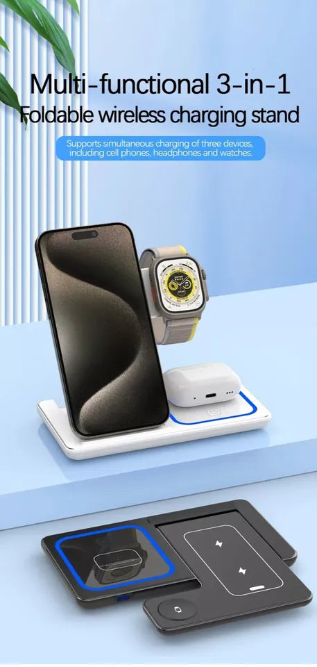 Frendorf | 3-in-1 Wireless Ladehub: Schnelllade-Ständer für iPhone, Apple Watch und AirPods