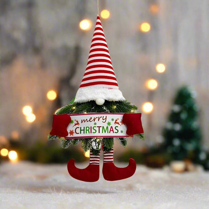 Frendorf | Santa Gnome mit Weihnachtskranz und funkelnden LED-Leuchten – Perfekt für Haustür, Wand oder Fenster festliche Magie