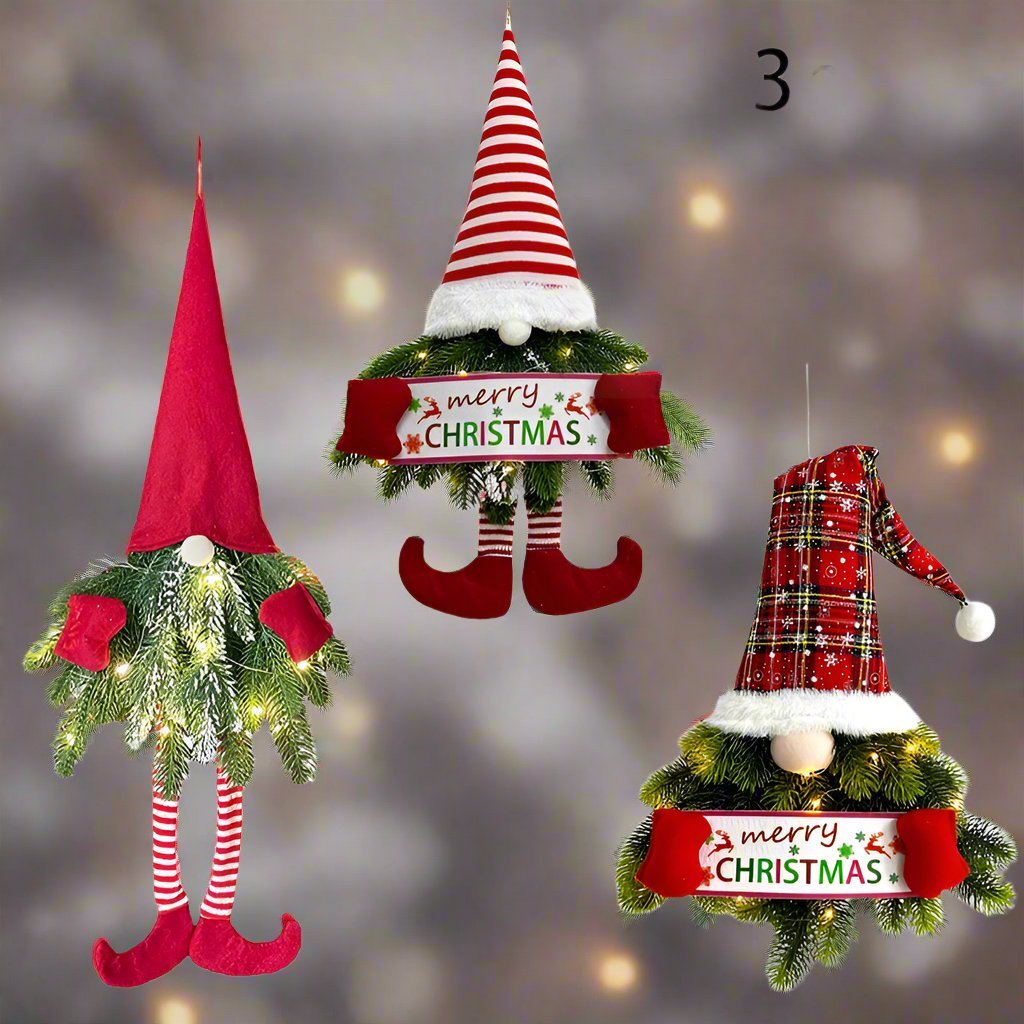 Frendorf | Santa Gnome mit Weihnachtskranz und funkelnden LED-Leuchten – Perfekt für Haustür, Wand oder Fenster festliche Magie