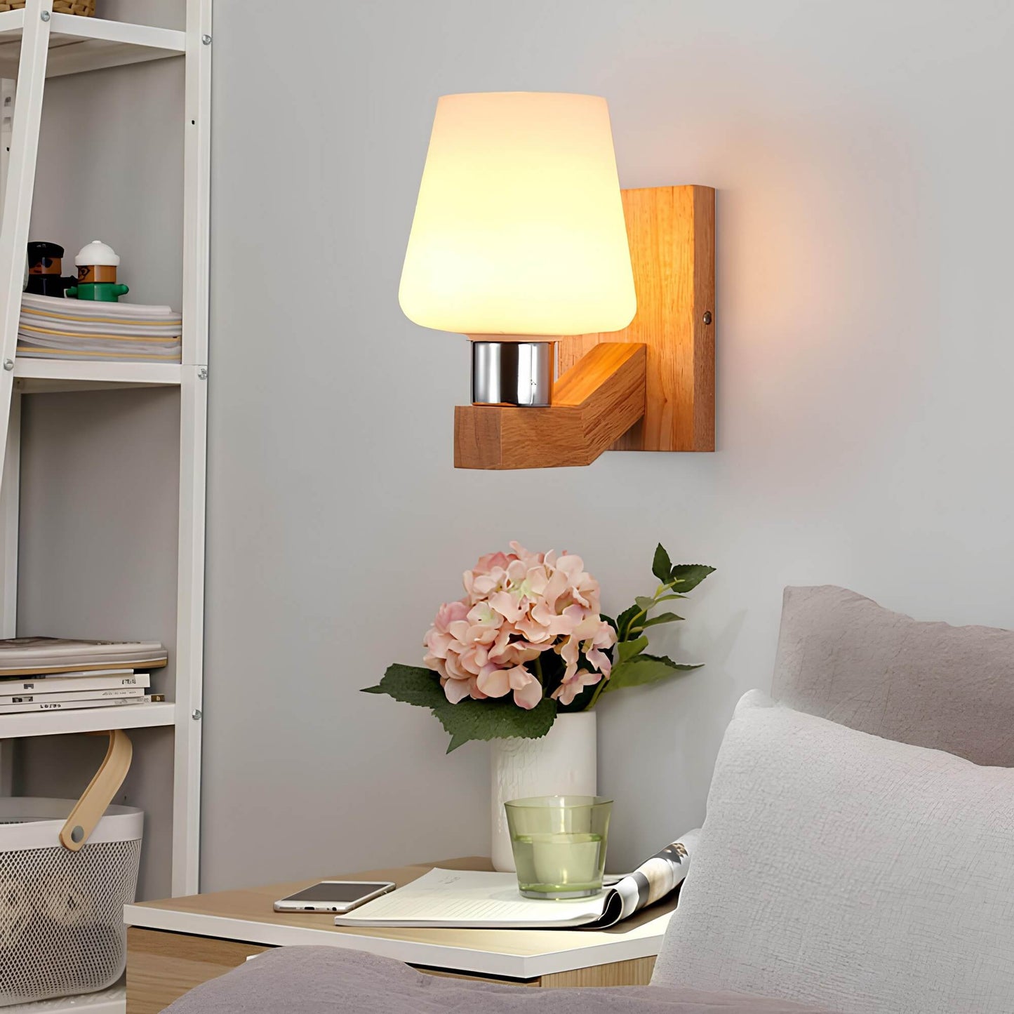 Moderne Glas - Holz Wandlampe