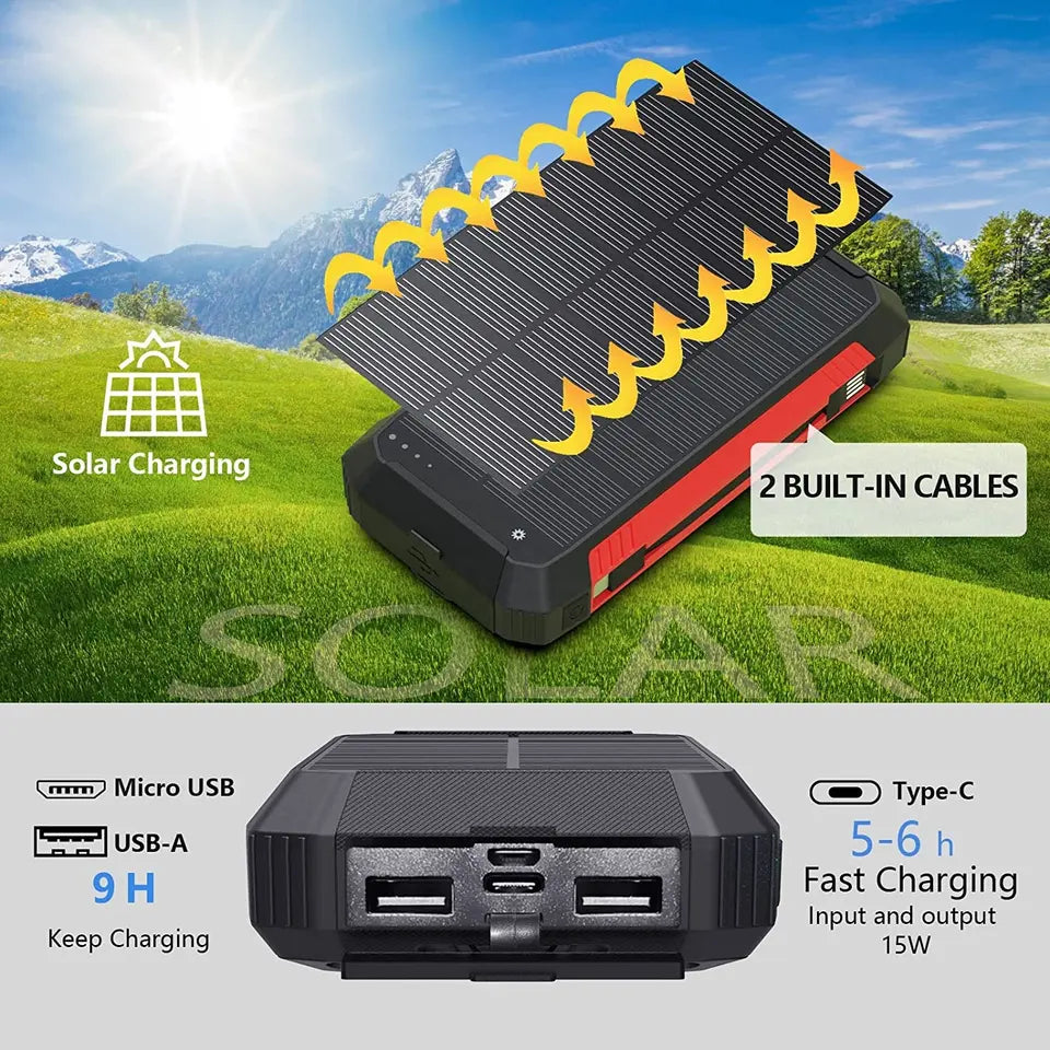 Frendorf | 30000mAh Solarlader Kabellos Wasserdicht Powerbank Extern