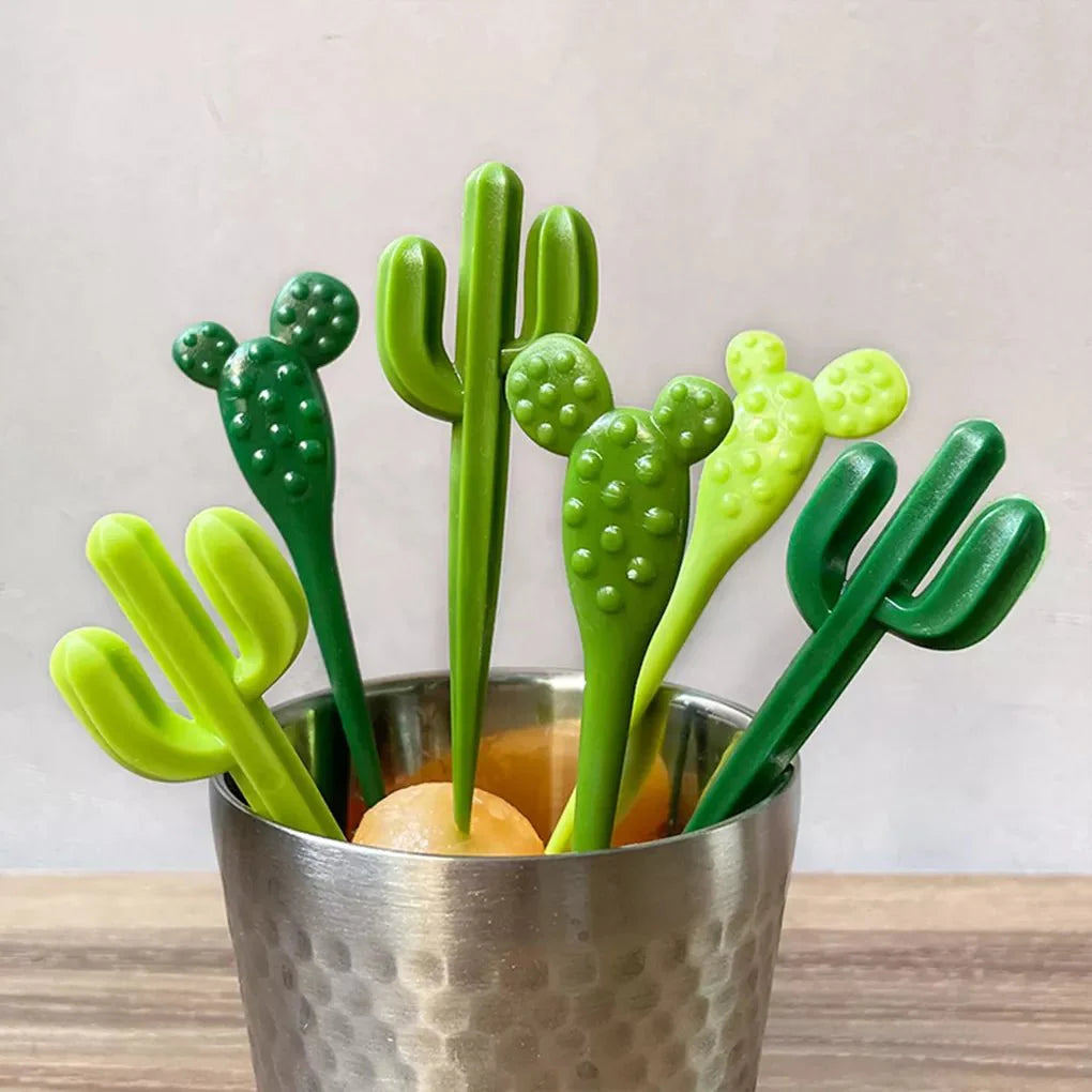 Set von sechs grünen 'Kaktus' Dessertgabeln