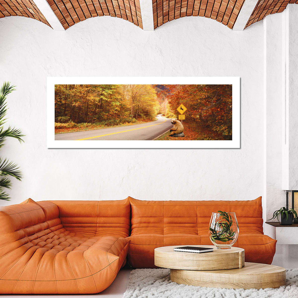 Frendorf | Herbststraße mit Bären am Rehüberquerungsschild Wandkunst