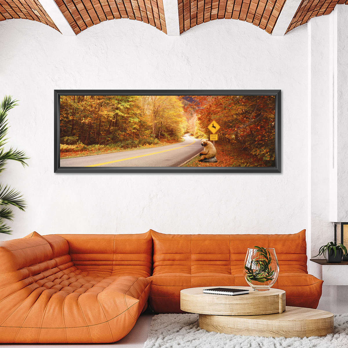 Frendorf | Herbststraße mit Bären am Rehüberquerungsschild Wandkunst