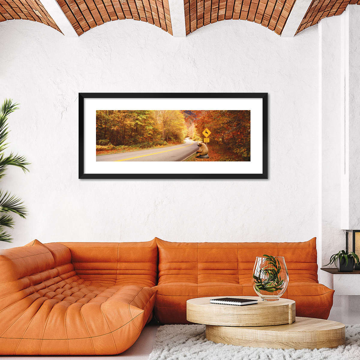 Frendorf | Herbststraße mit Bären am Rehüberquerungsschild Wandkunst
