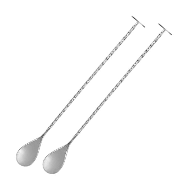 Frendorf | Stylische Silber Cocktail Mixlöffel Set von 2 - Wiederverwendbarer Edelstahl, Ideal zum Mischen von Getränken, Verfügbar in Gold, Silber, Roségold und Schwarz