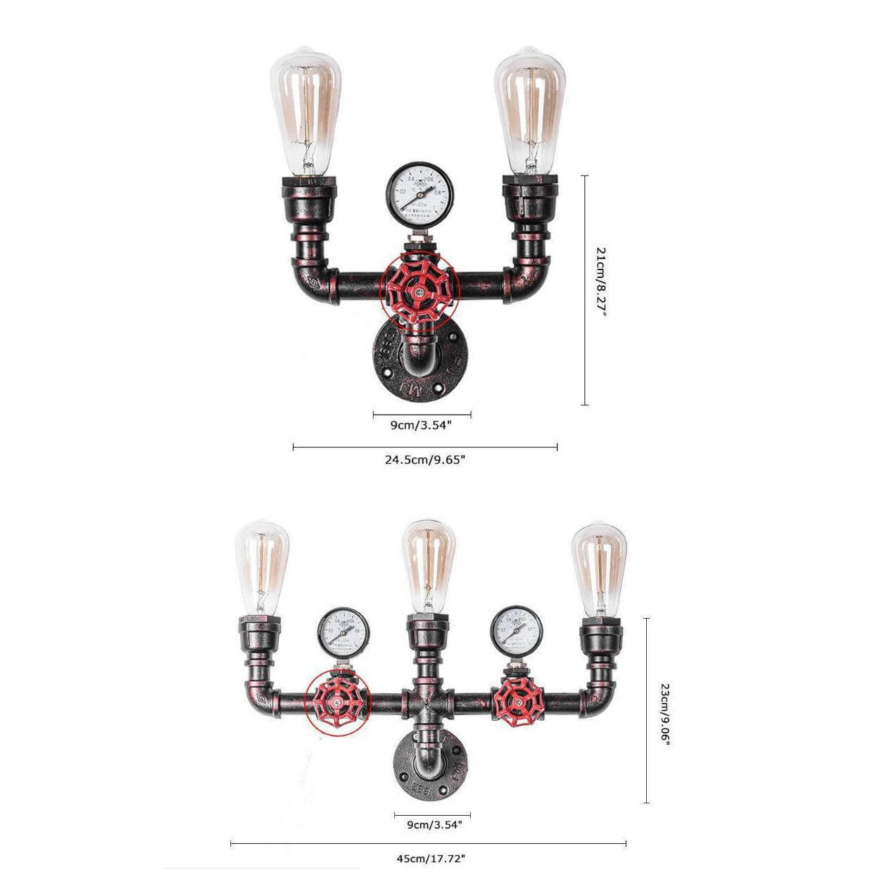 Frendorf | PipeLume Industrielle Wandleuchte | Retro Metallrohr-Design | 2/3-flammige Wandlampe | Vintage Deko