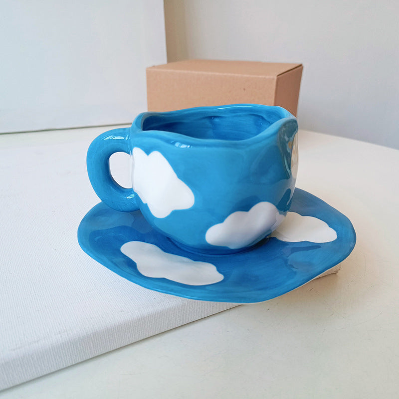 Frendorf | Handbemalte kreative Kaffeetasse, Keramiktasse und Unterteller-Set