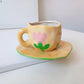 Frendorf | Handbemalte kreative Kaffeetasse, Keramiktasse und Unterteller-Set