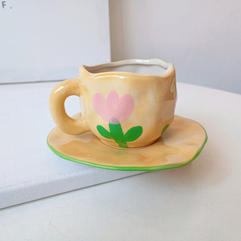 Frendorf | Handbemalte kreative Kaffeetasse, Keramiktasse und Unterteller-Set