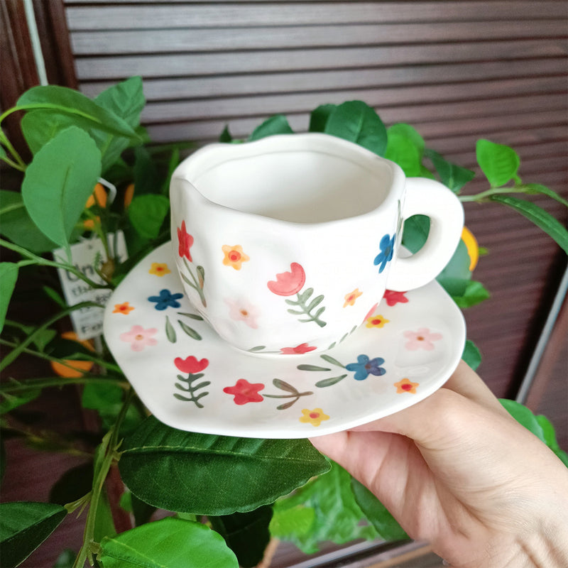 Frendorf | Handbemalte kreative Kaffeetasse, Keramiktasse und Unterteller-Set