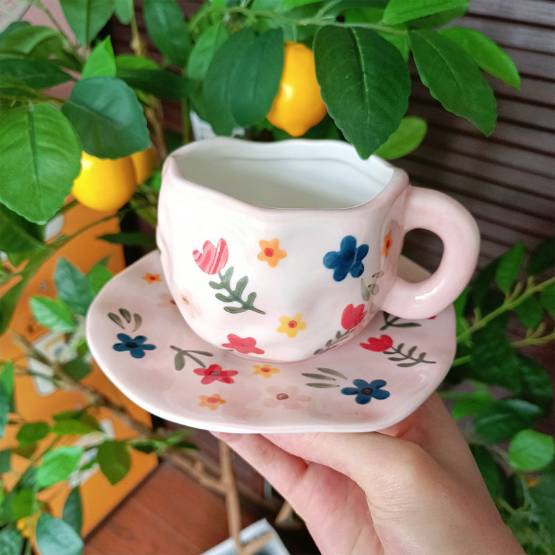 Frendorf | Handbemalte kreative Kaffeetasse, Keramiktasse und Unterteller-Set