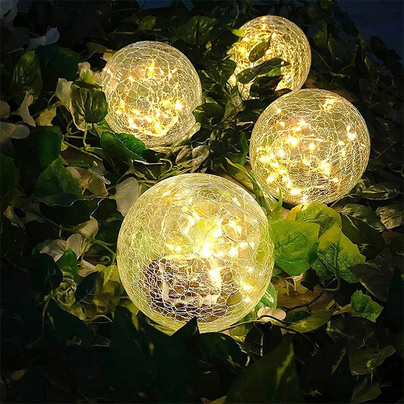 Frendorf | EcoSphere Solar Glasleuchte | Außenbeleuchtung Wasserdicht | Rissglas-Dekokugel für Garten & Terrasse