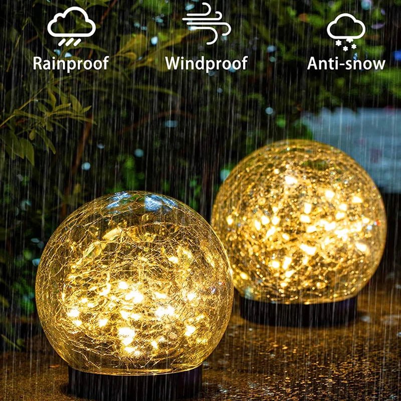Frendorf | EcoSphere Solar Glasleuchte | Außenbeleuchtung Wasserdicht | Rissglas-Dekokugel für Garten & Terrasse