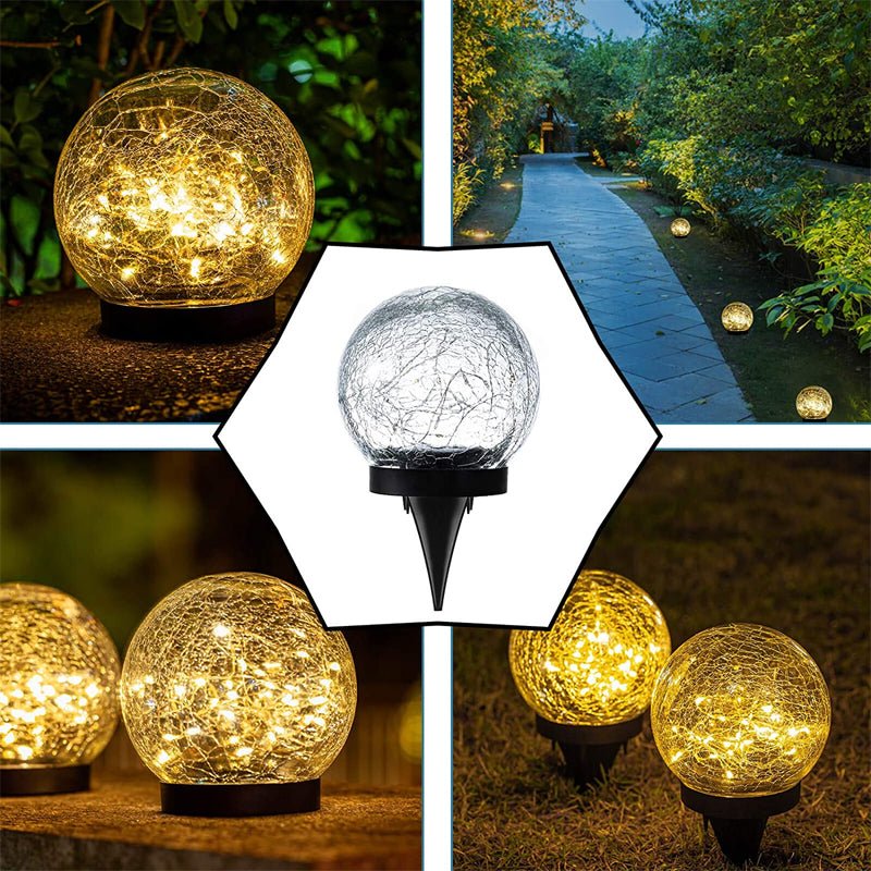 Frendorf | EcoSphere Solar Glasleuchte | Außenbeleuchtung Wasserdicht | Rissglas-Dekokugel für Garten & Terrasse