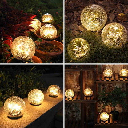 Frendorf | EcoSphere Solar Glasleuchte | Außenbeleuchtung Wasserdicht | Rissglas-Dekokugel für Garten & Terrasse