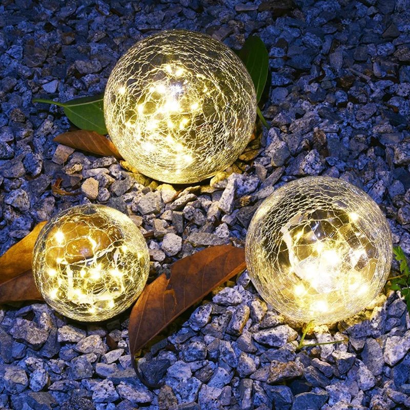 Frendorf | EcoSphere Solar Glasleuchte | Außenbeleuchtung Wasserdicht | Rissglas-Dekokugel für Garten & Terrasse